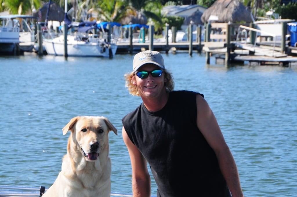 Captain Joey Burnsed & Hank, the fishing dog, Sanibel & Captiva Islands.